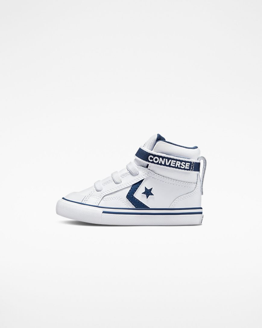 Girls' Converse Pro Blaze Strap Easy-On Varsity Club High Top Shoes White / Navy / White | AU 4E6C5D